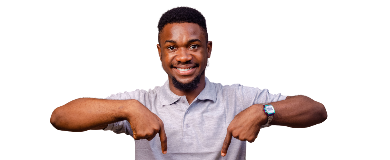 Black man pointing down