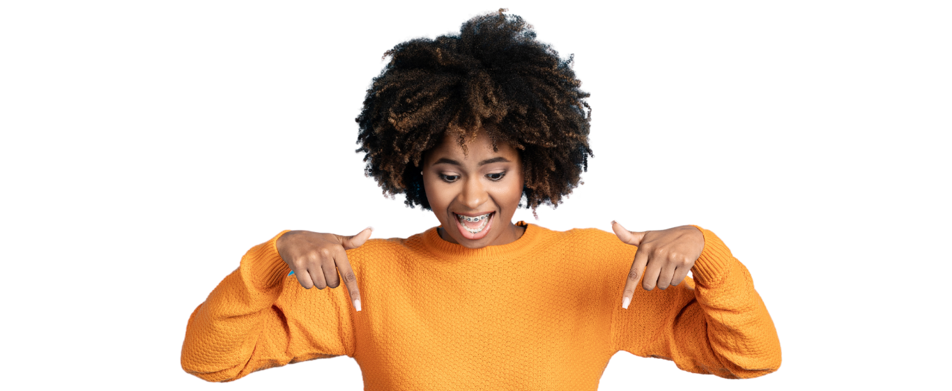 Black woman pointing down