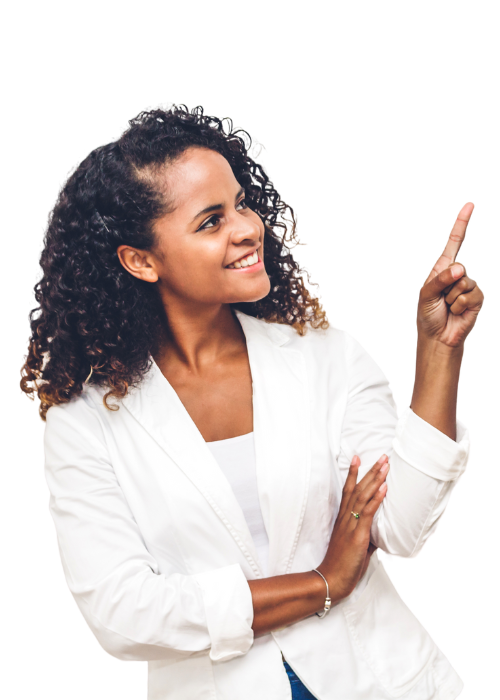 Black woman pointing to the right
